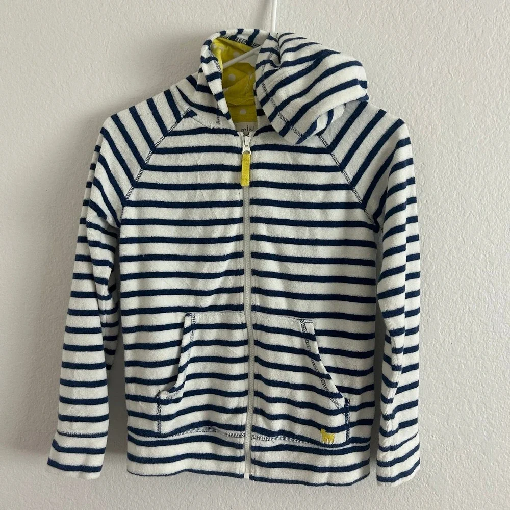 Mini Boden Boys Terry Cloth Striped Zip Up Jacket with Hood 11-12Y